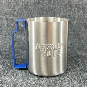 NEW Set of 2 Stainless steel Absolut Mule mug w/ blue vodka bottle shape handle